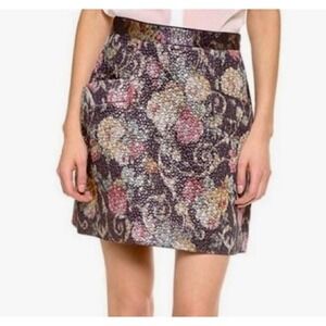 Club Monaco Claudia‎ Brocade Metallic Floral A-Line Mini Skirt Pockets Preppy 12